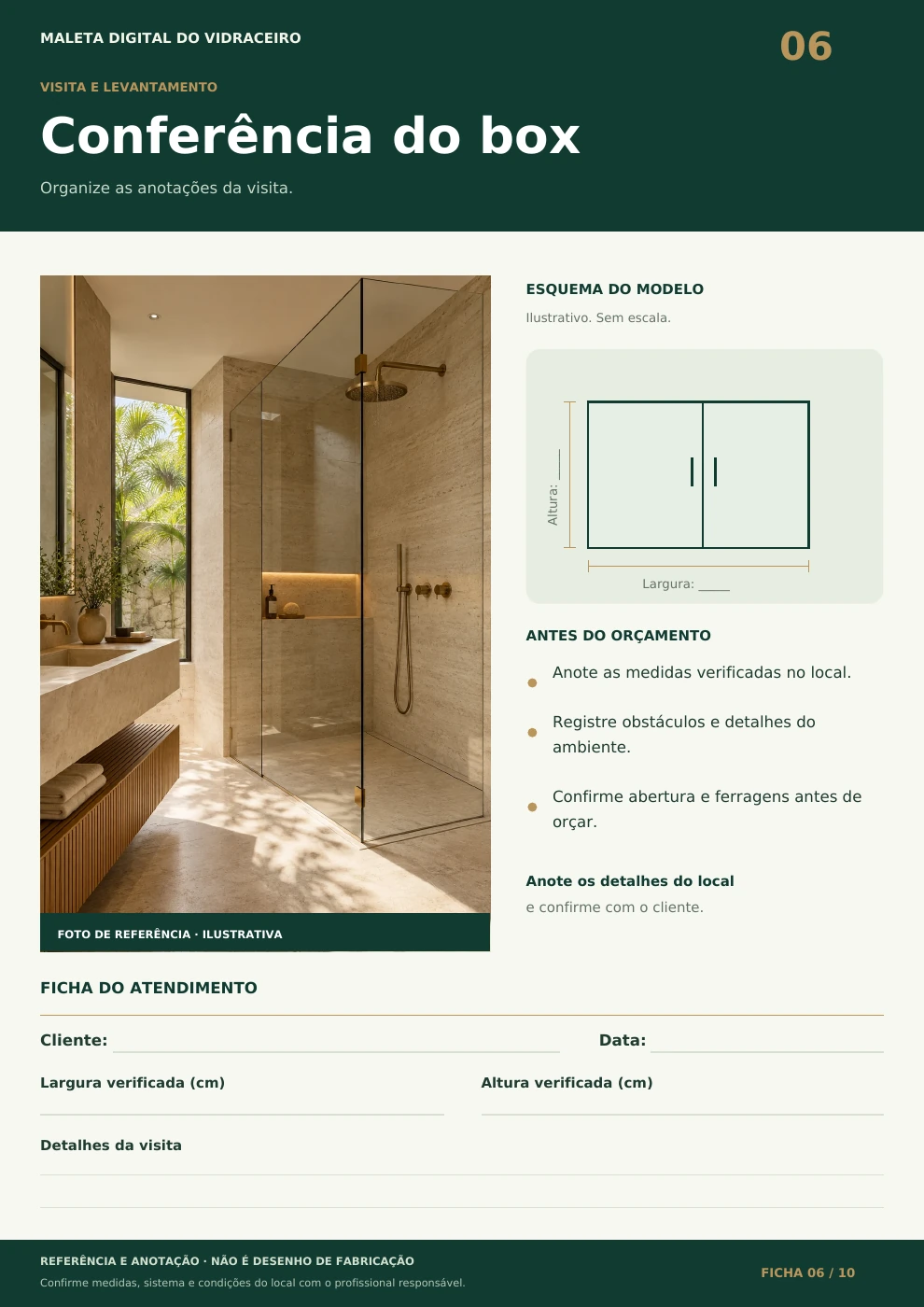 Ficha 06: Conferência do box, foto de referência e esquema de medidas