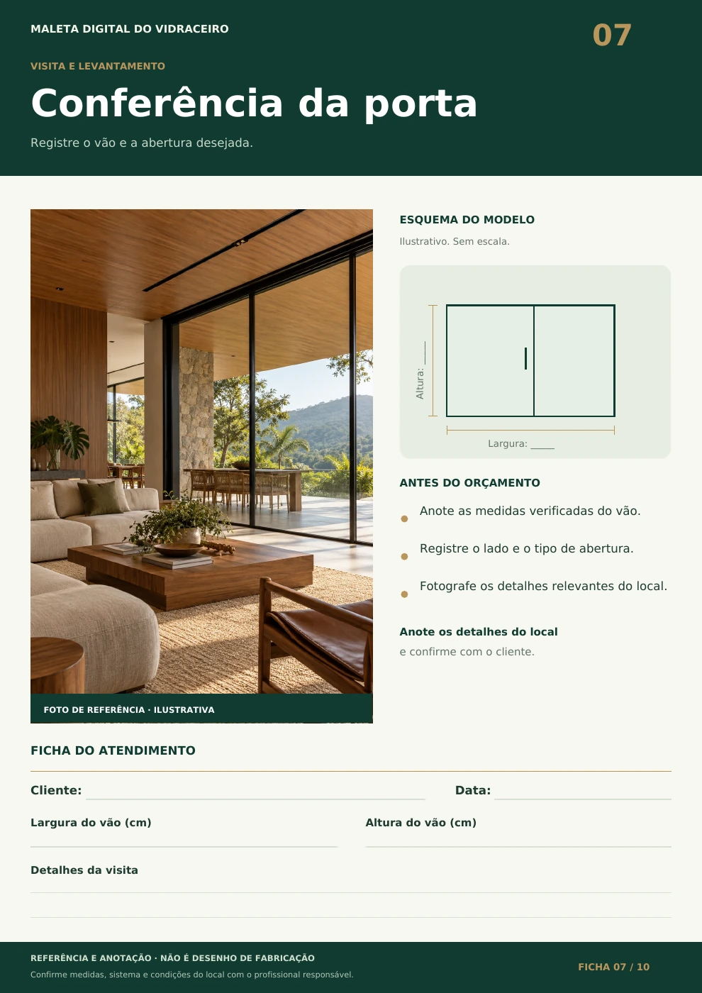 Ficha 07: Conferência da porta, foto de referência e esquema de medidas