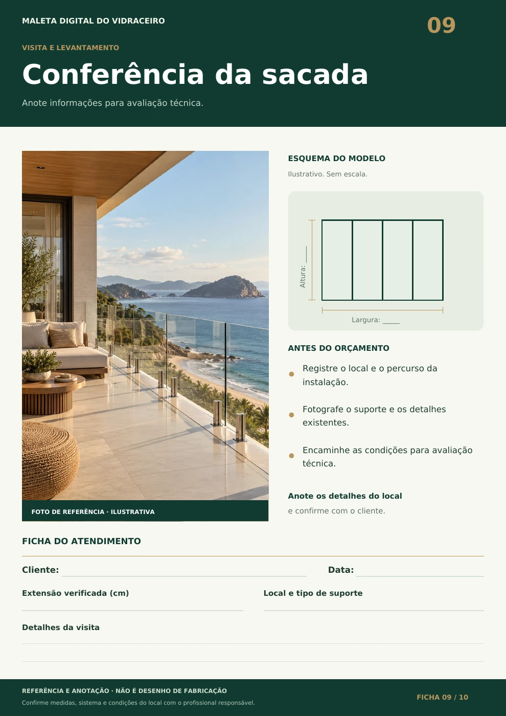 Ficha 09: Conferência da sacada, foto de referência e esquema de medidas